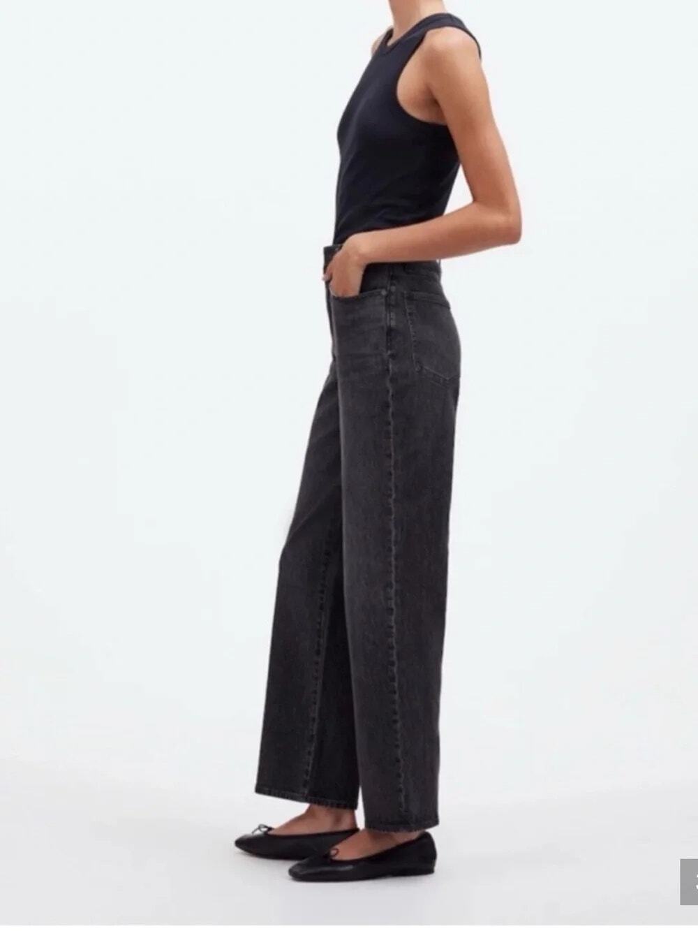 Madewell The Perfect Vintage Wide Leg High-Rise Black Wash Jeans Sz 25